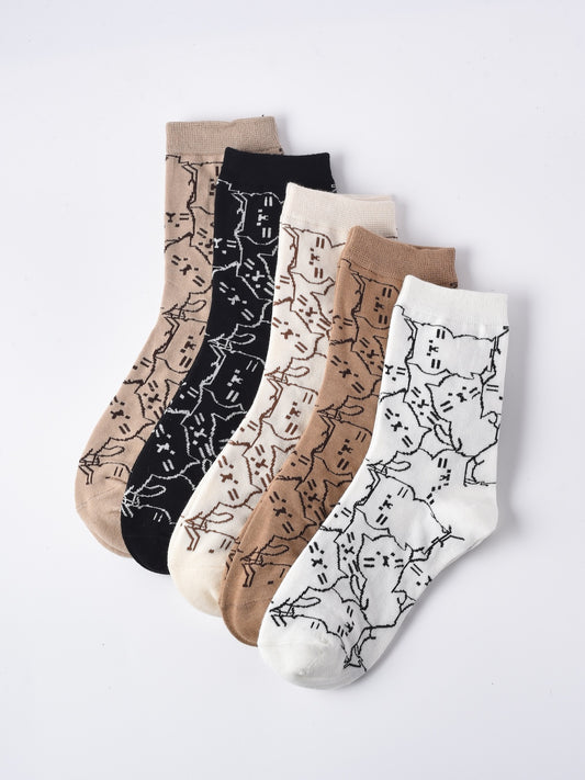 Rufia - Cartoon Cat Mid-Calf Socks