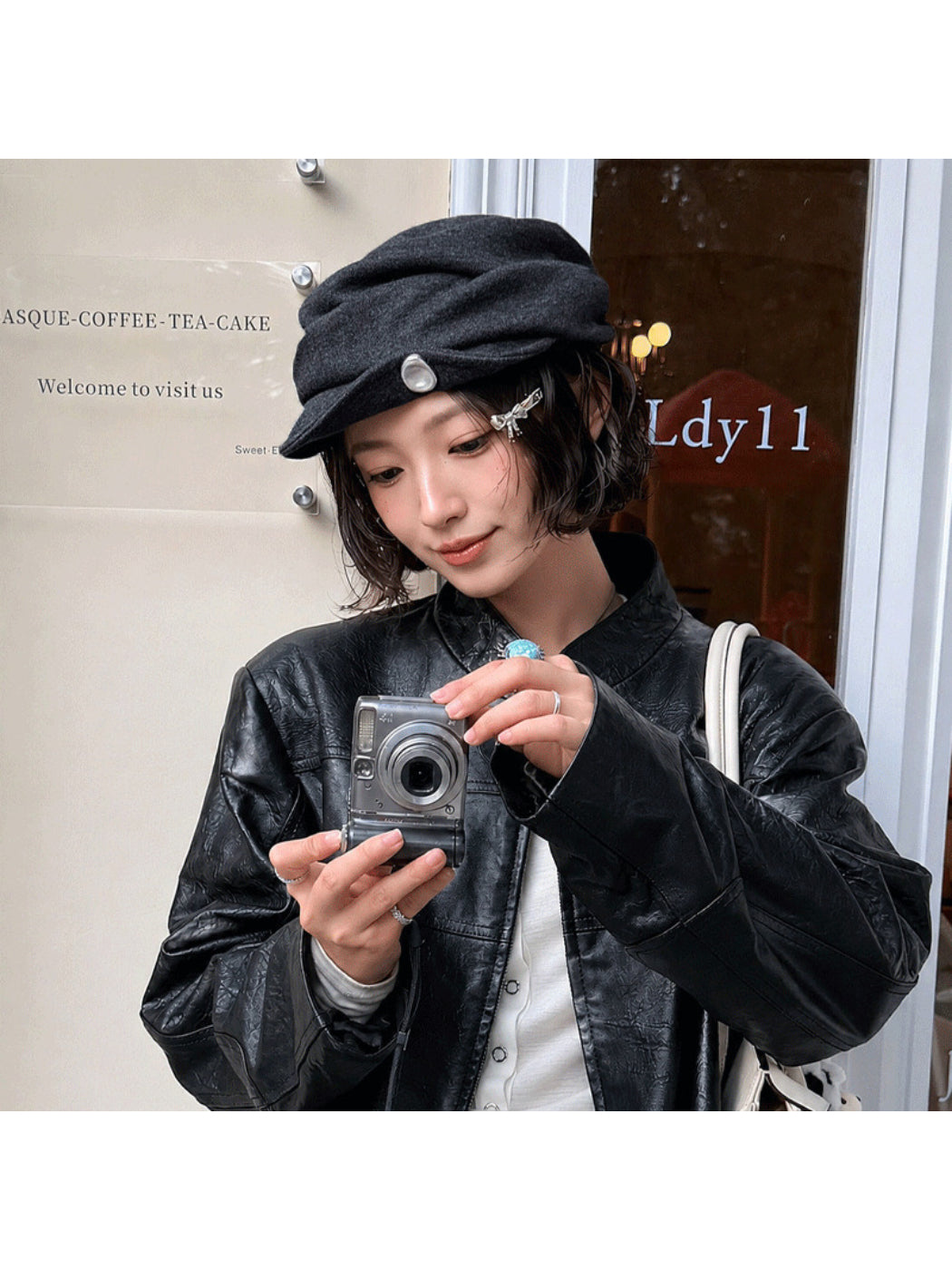 Haila - Button Accent Ruched Asymmetric Brim Hat