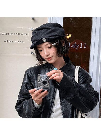 Haila - Button Accent Ruched Asymmetric Brim Hat