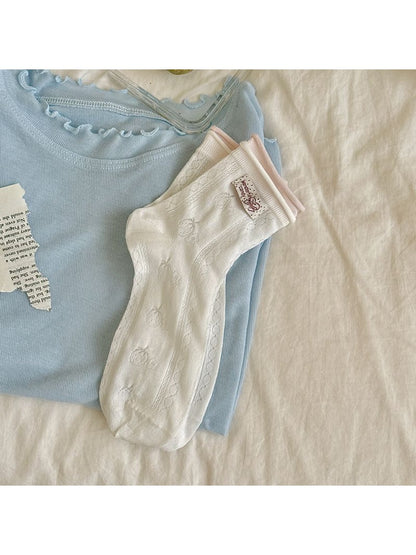 Rufia - Pink Tones Cute Ribbed Crew Socks