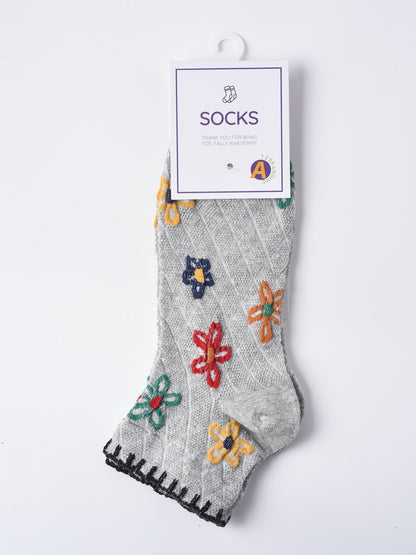 Rufia - Floral Grid Short Ankle Socks