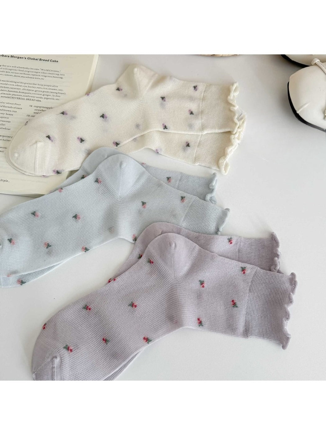 Rufia - Ditsy Floral Ruffle Cuff Crew Socks