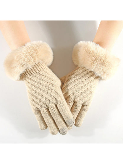 Gloving - Faux Fur Cuff Knit Winter Gloves