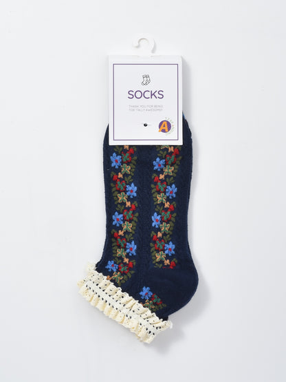 Rufia - Vintage Rolled Edge Floral Ankle Socks