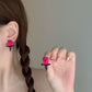 Raspberry Balloon Flower Stud Earrings