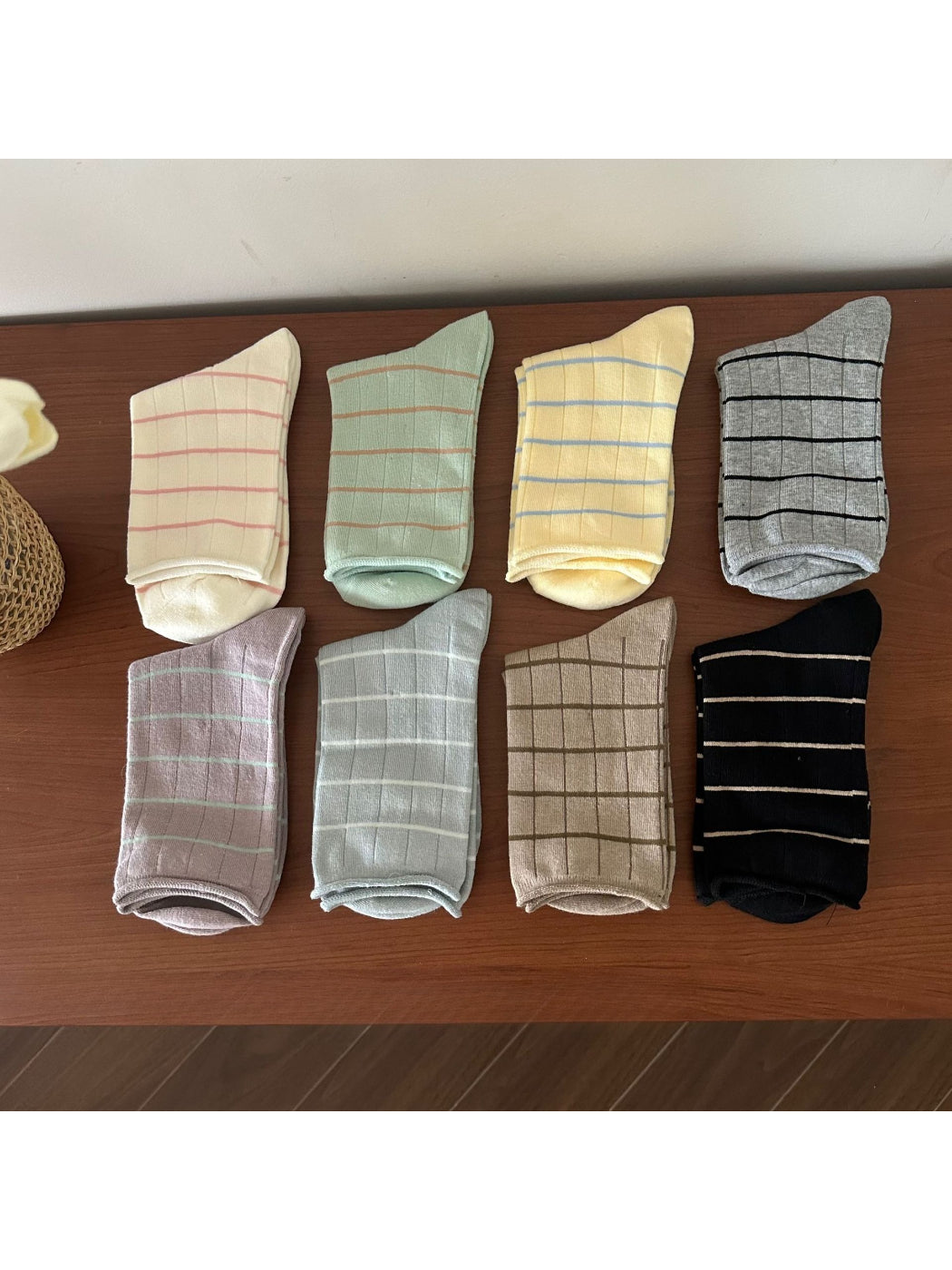 Rufia Stripe White Pastel Mid Calf Socks product image