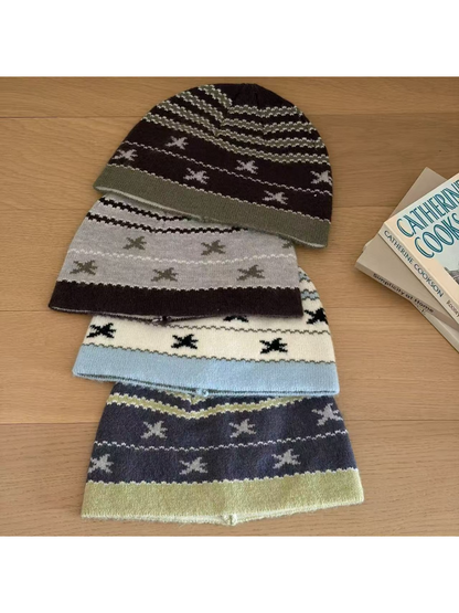 Haila - Retro Fair Isle Pattern Knit Beanie