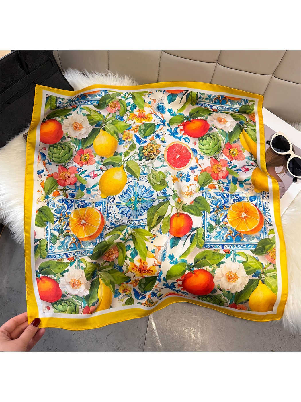 Scarvii Botanical Citrus Print Commuter Square Scarf product image