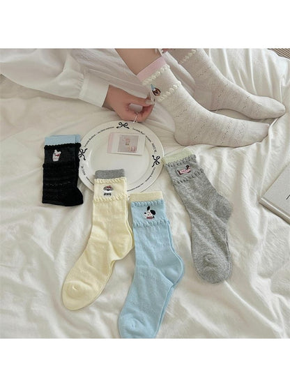 Rufia - Cartoon Dog Embroidered Crew Socks