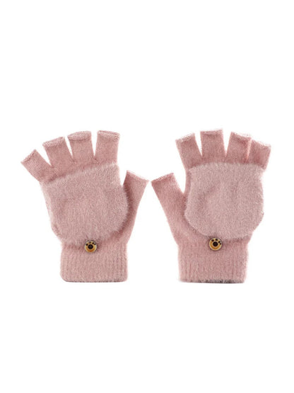 Gloving - Fuzzy Texture Fold-Over Fingerless Gloves