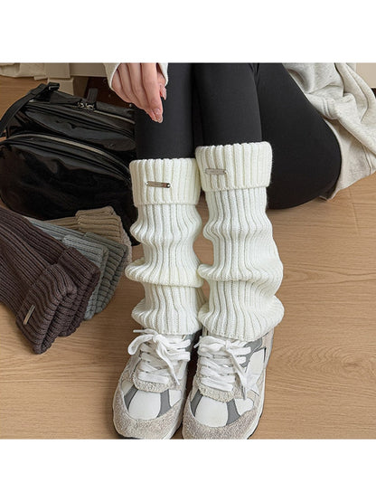 Cozyra - Ribbed Buckle Detail Slouch Leg Warmers