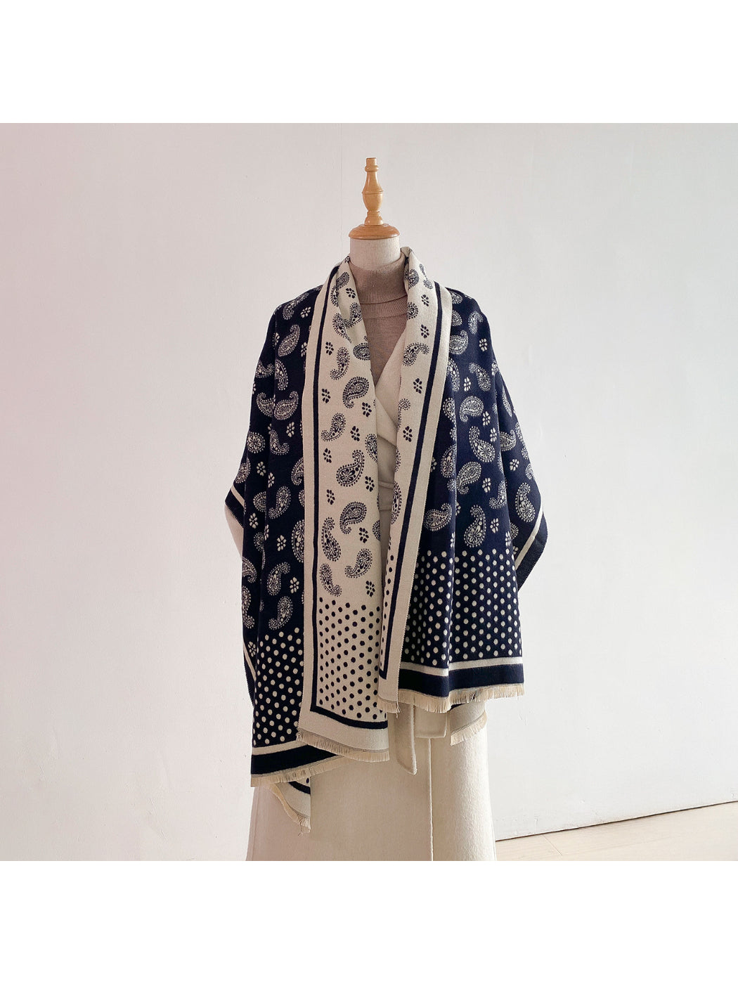 Scarvii - Paisley and Polka Dot Fringe Scarf
