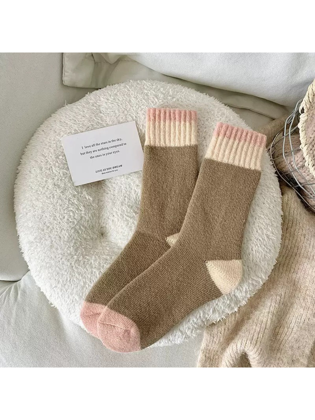 Rufia - Cozy Speckled Diamond Knit Crew Socks