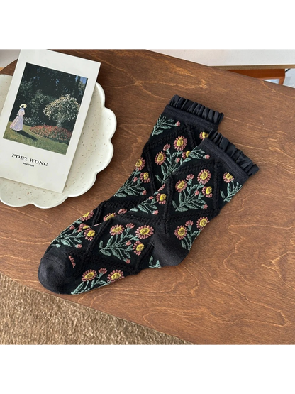 Rufia -  Floral Trellis Ruffle Crew Socks