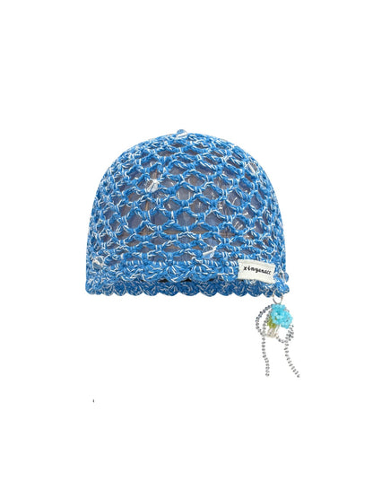 Haila - Solid Color Foldable Hollow Out Knit Beanie