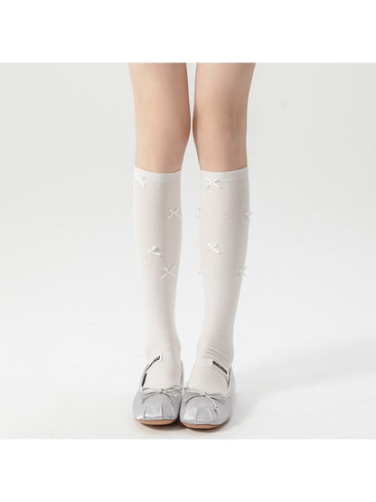 Rufia - Solid Color Bow Accent Knee-high Socks