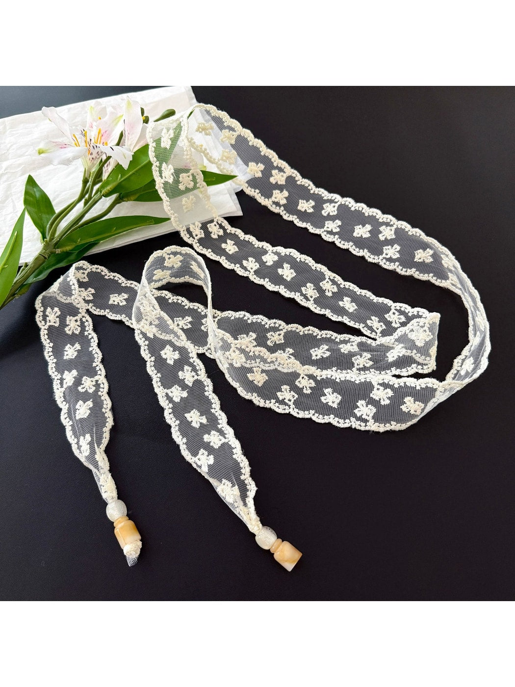 Scarvii - Romantic Floral Lace Long Narrow Scarf