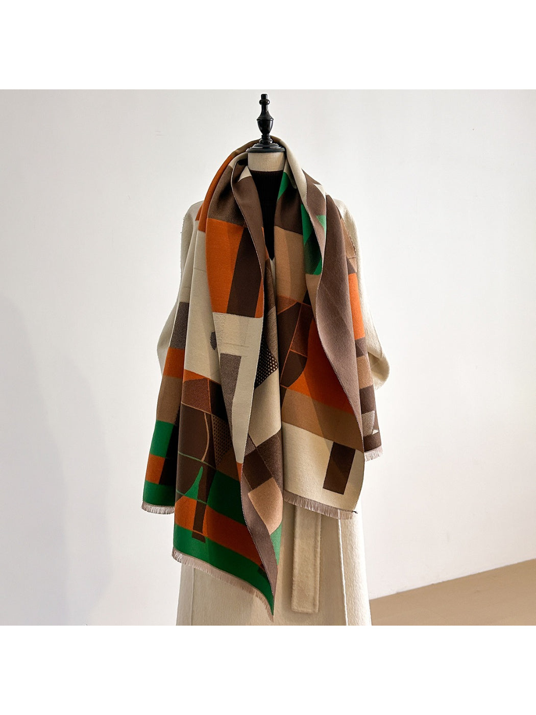 Scarvii – Geometric Print Fringe Scarf & Wrap