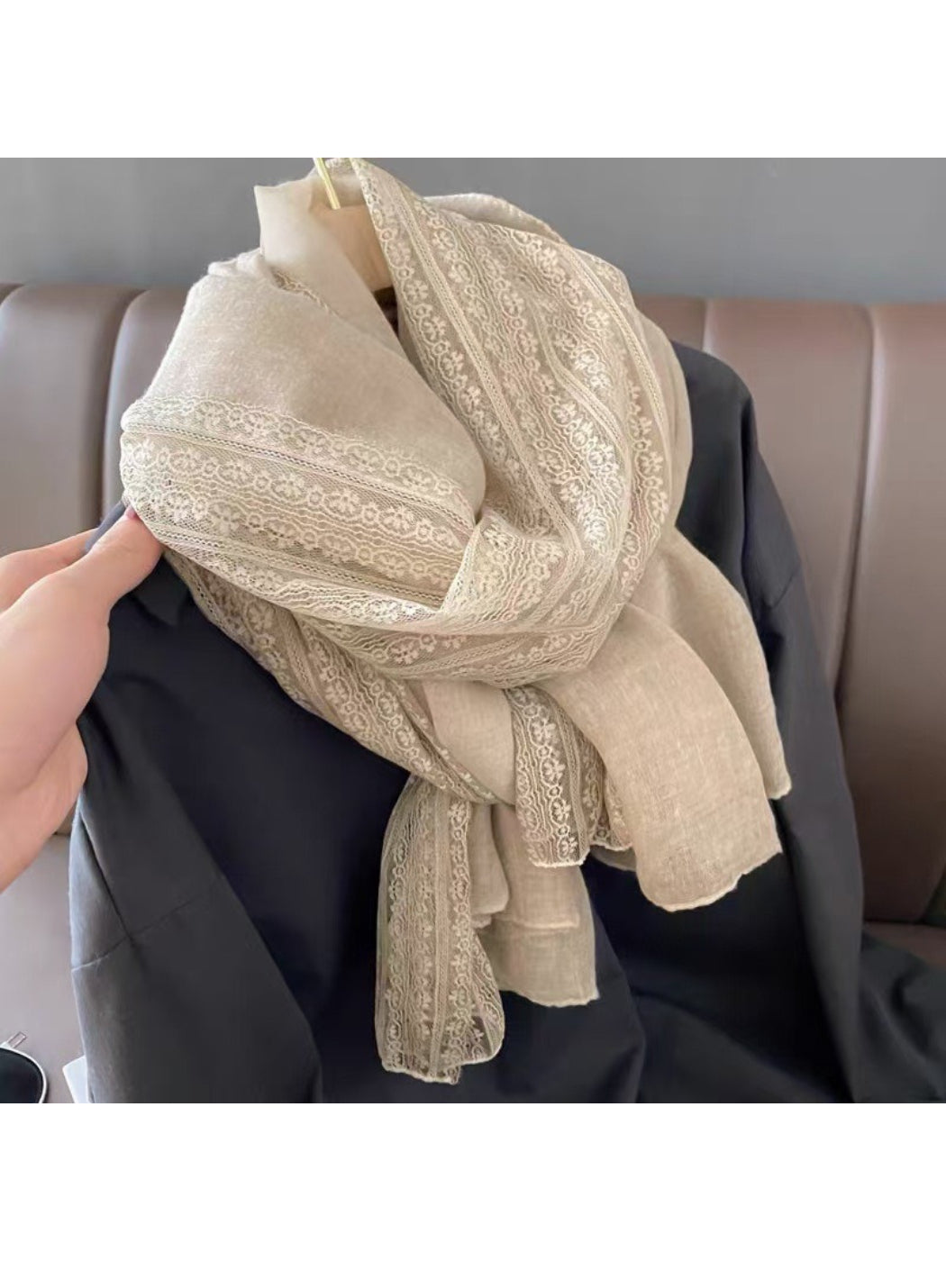 Scarvii - Lace Trim Soft Long Scarf