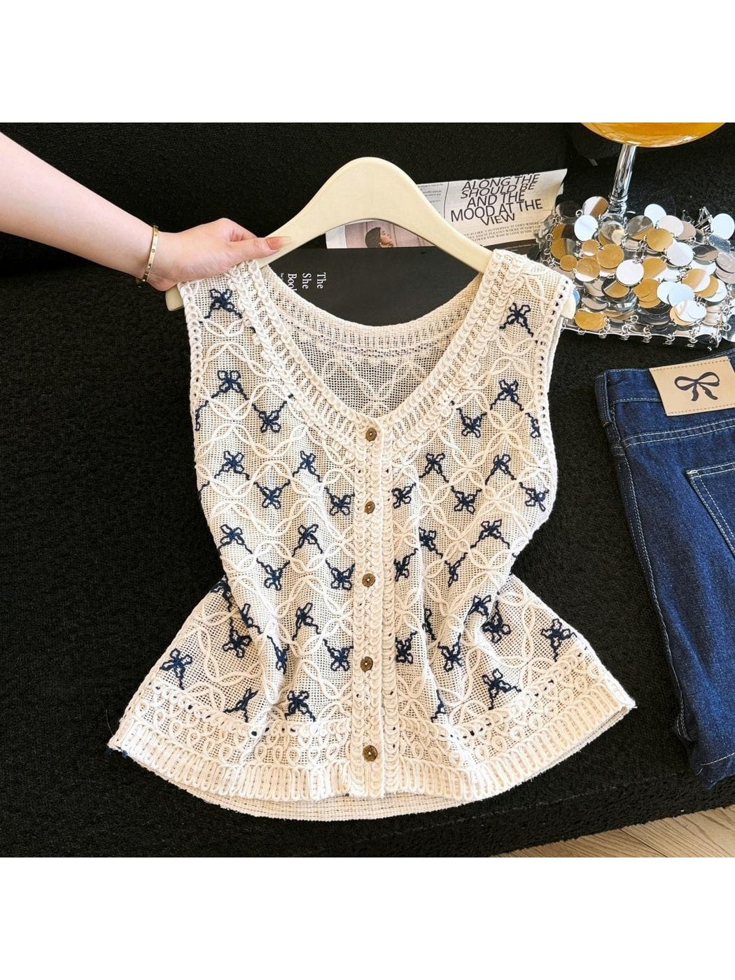 Crosa - Fitted Short Button Front Knit Vest