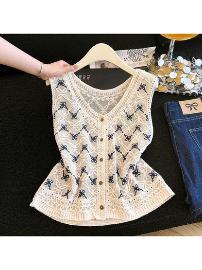 Crosa - Fitted Short Button Front Knit Vest