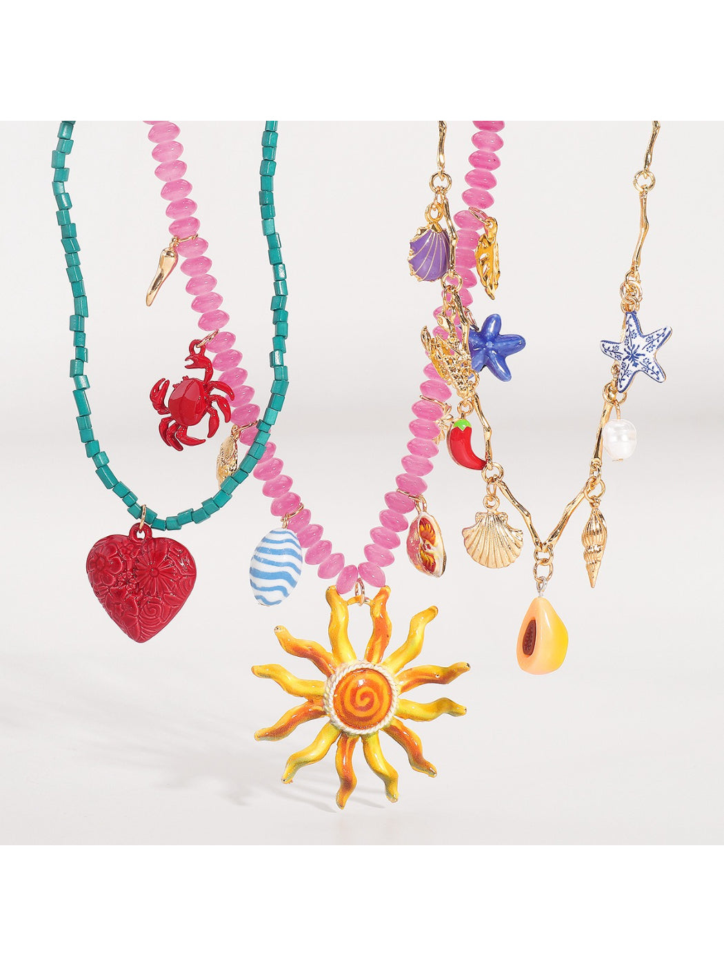 Color Charm beaded necklace coiled showing bead size and color variety