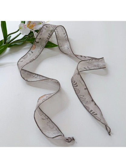 Scarvii - Chic Plant Print Ribbon Style Narrow Scarf