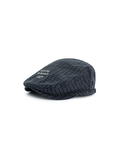 Haila - Grid Check Embroidered Flat Cap