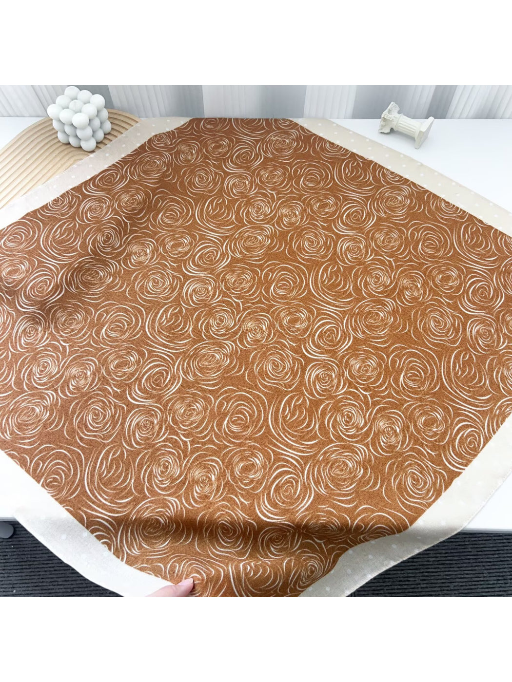 Scarvii - Floral Swirl Polka-Dot Border Square Scarf