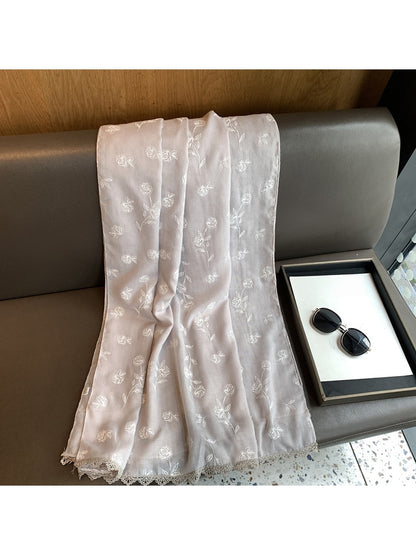 Scarvii - Rose Motif Lace Edge Shawl Scarf