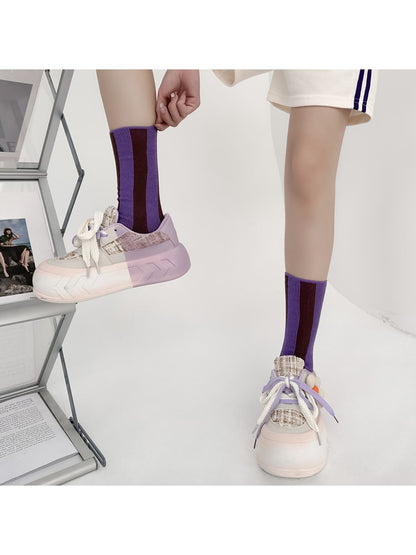 Rufia - Fashion Striped Colorblock Crew Socks