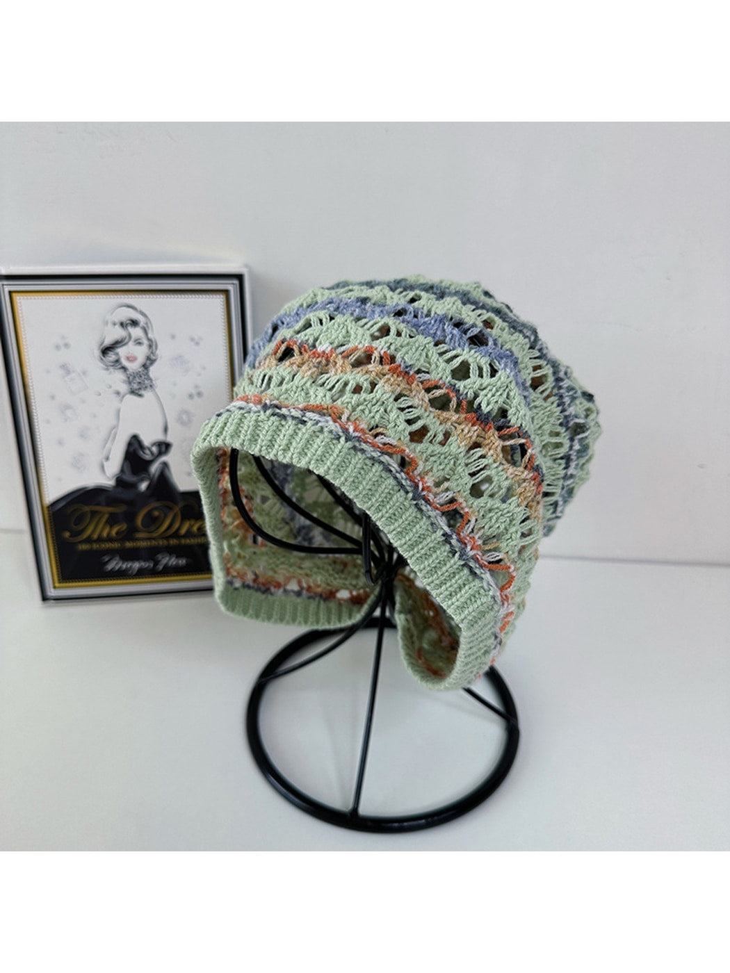 Haila - Retro Striped Cutout Knit Beanie