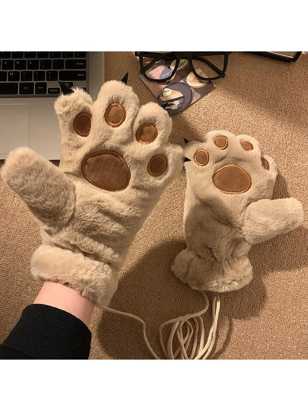 Gloving - Women's Cute Plush Bear Paw Winter Gloves