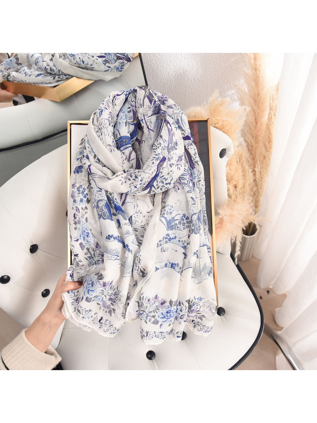 Scarvii - Lightweight Floral and Bird Print Shawl