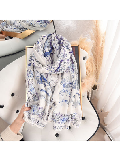 Scarvii - Lightweight Floral and Bird Print Shawl