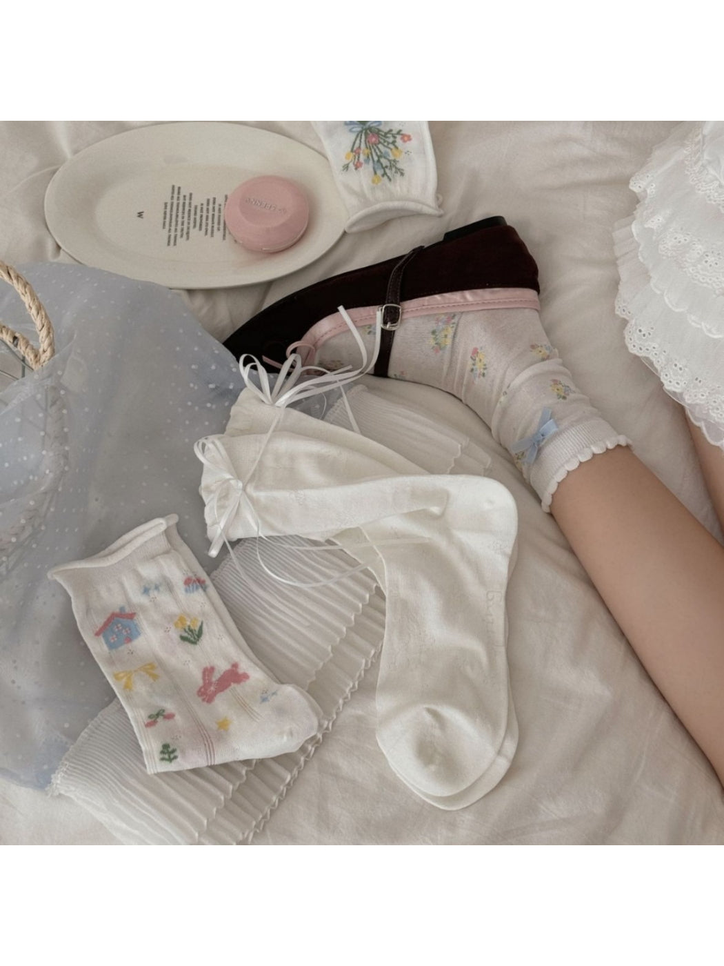 Rufia - Rabbit Floral Mid-Calf Socks - image 1
