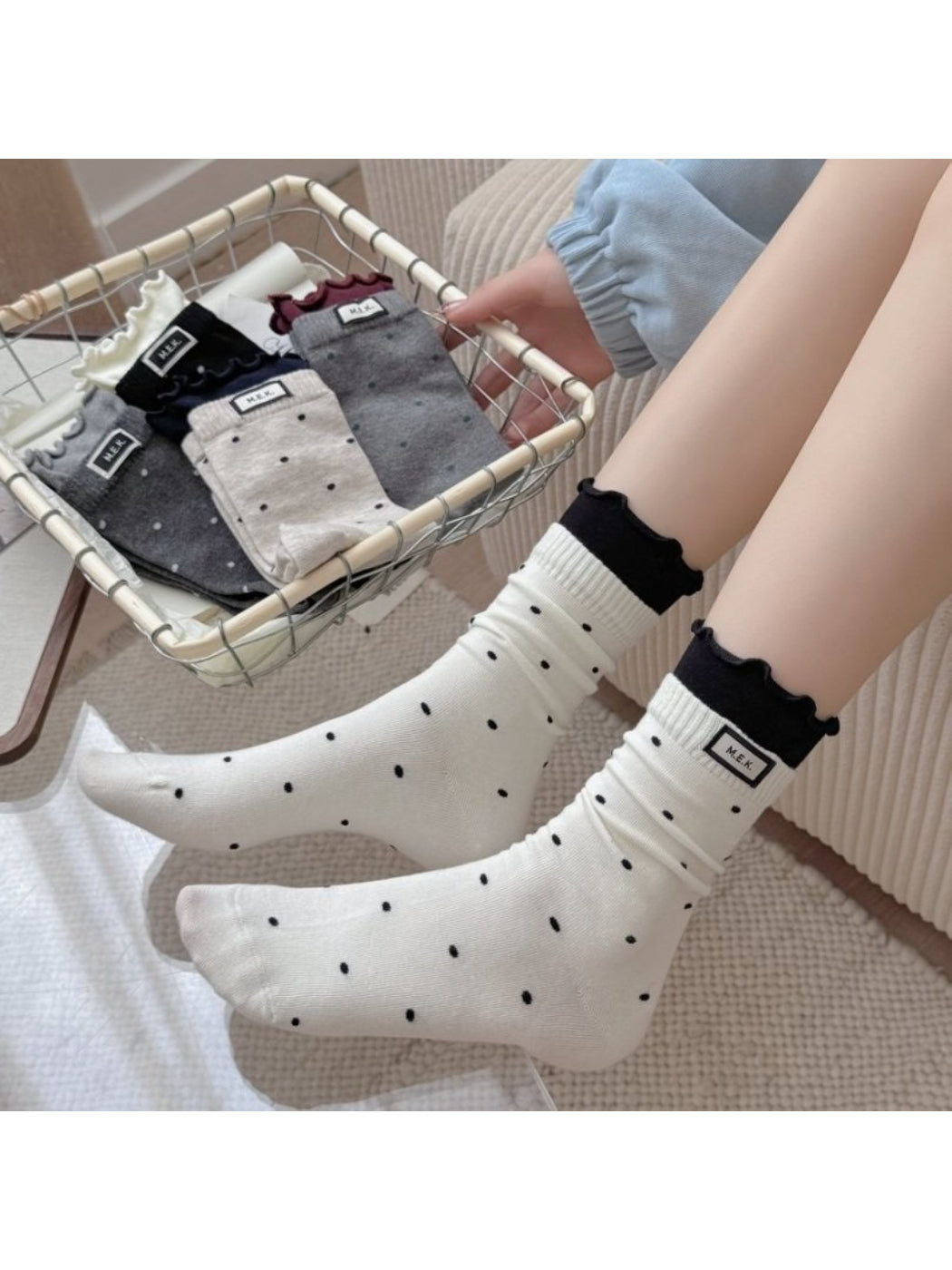 Rufia – Lace Mid-Calf Socks with Polka Dot