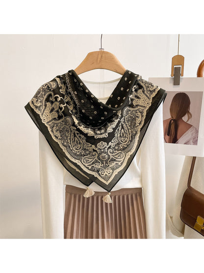Scarvii - Coffee Tone Paisley Print Square Scarf