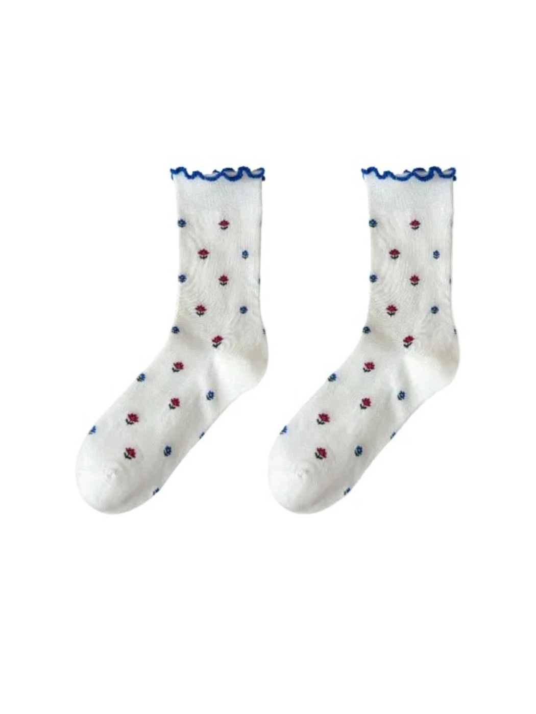 Rufia - Floral Pattern Crew Socks with Ruffle Details
