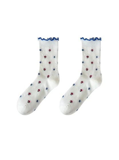 Rufia - Floral Pattern Crew Socks with Ruffle Details