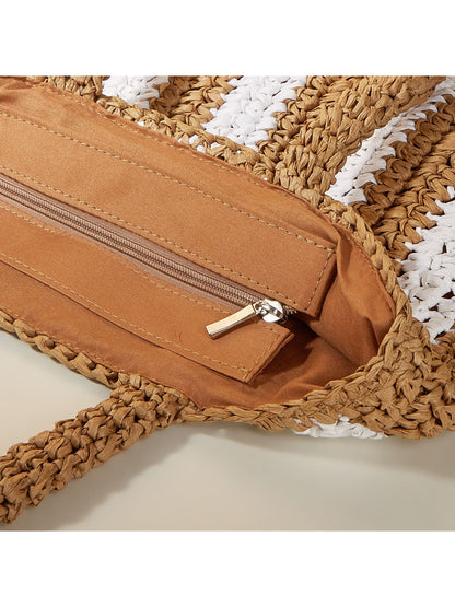 Cosbai - Bold Stripe Straw Tote Bag - image 3