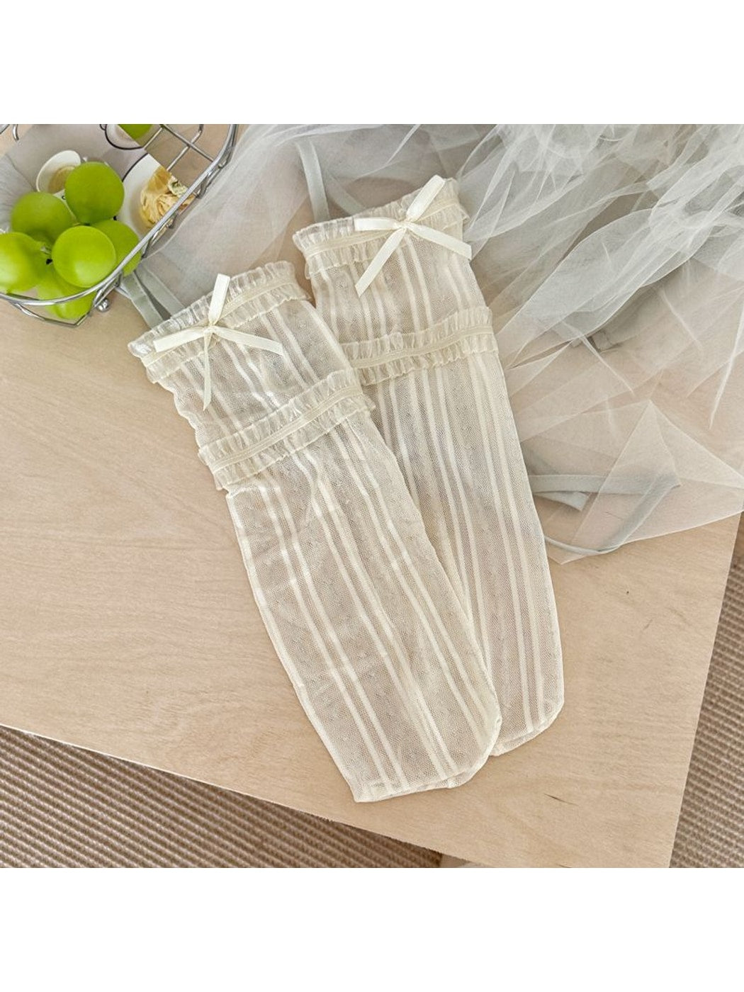 Rufia - Sweet Lace Trim Detail Ribbed Sheer Crew Socks