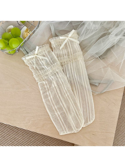 Rufia - Sweet Lace Trim Detail Ribbed Sheer Crew Socks