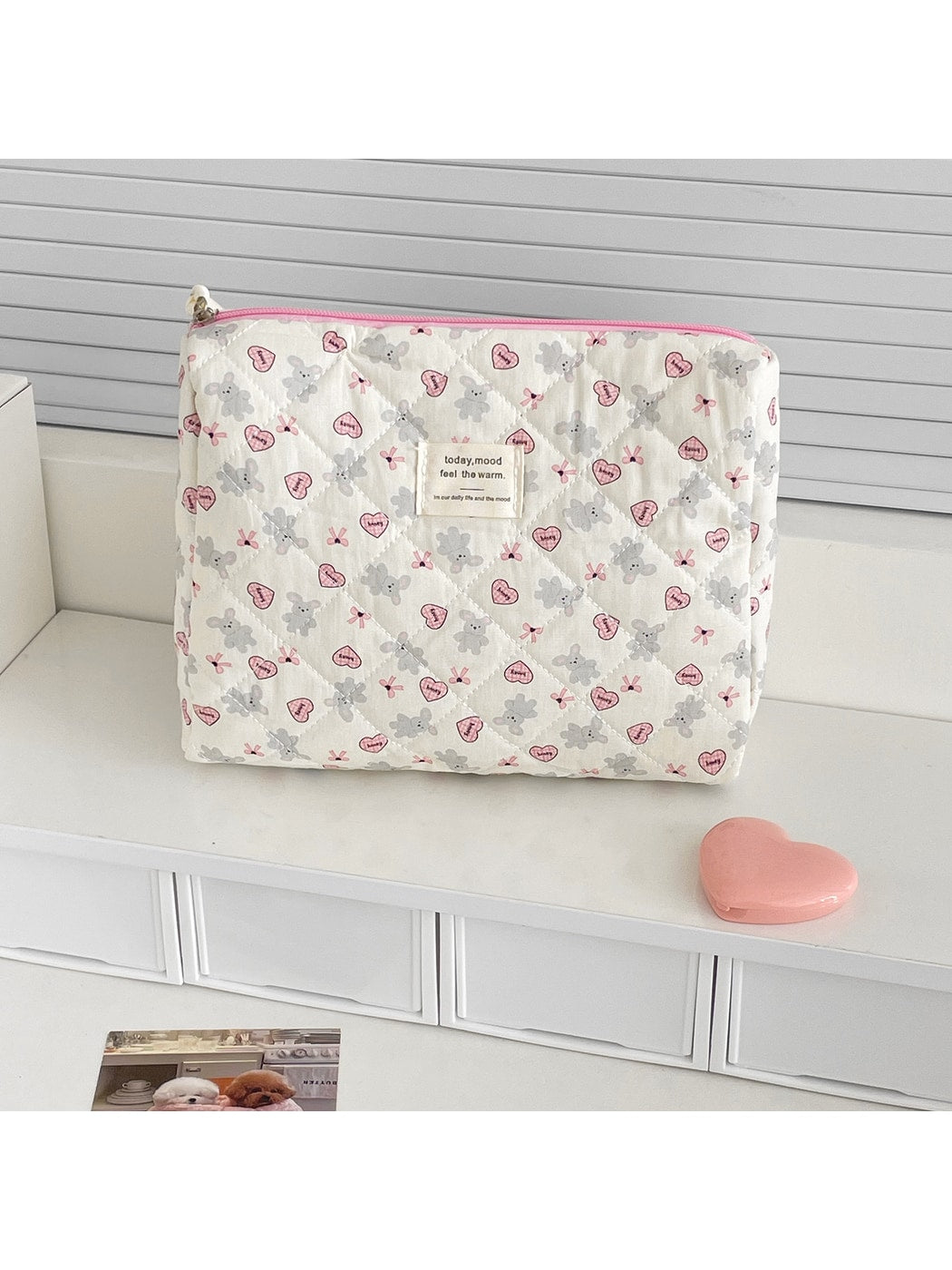 Cosbai - Cartoon Rabbit Heart Print Cosmetic Storage Bag