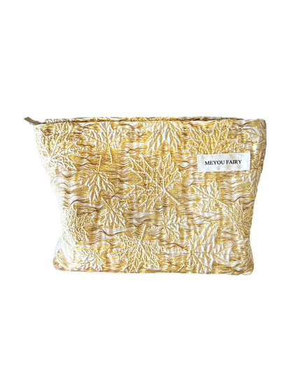 Cosbai - Elegant Leaf Embroidered Makeup Bag