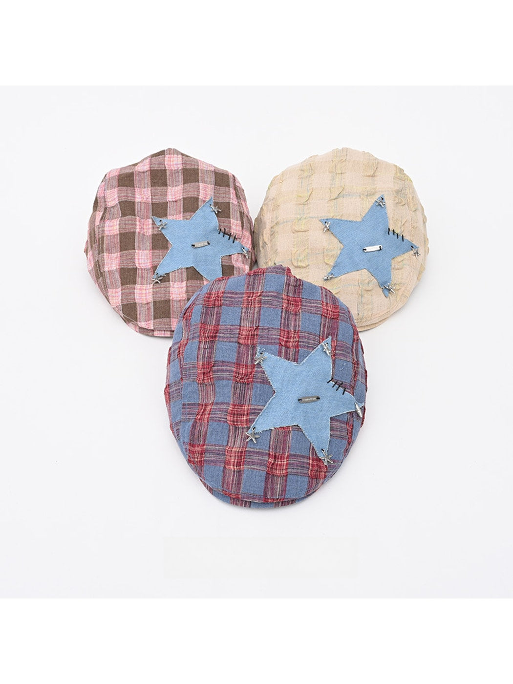 Haila - Vintage Plaid Patchwork Short Brim Beret