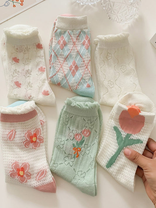 Rufia - Sweet Floral Print Mid-Calf Socks – Fresh & Feminine