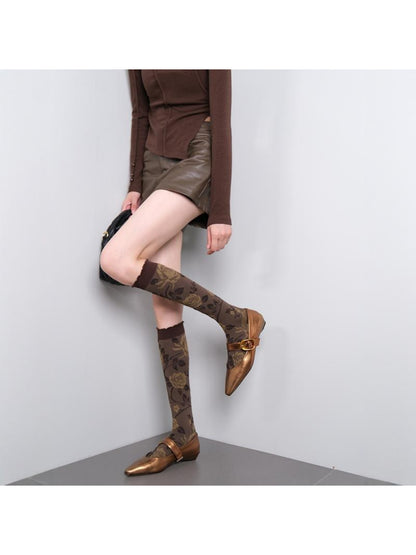 Rufia - Vintage Floral Jacquard Knee Socks