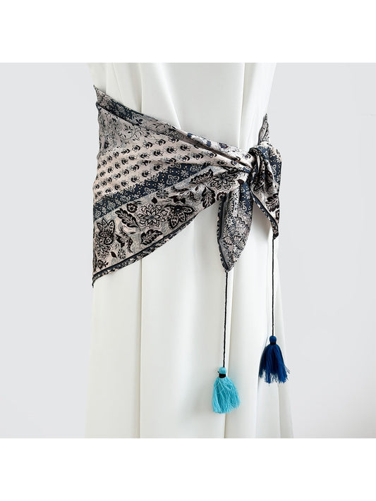 Scarvii - Elegant Print Tassel Square Scarf