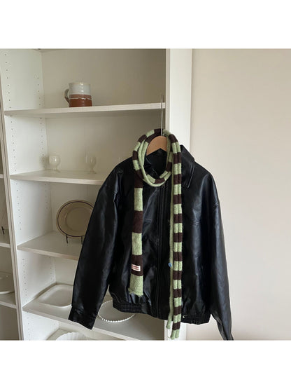 Scarvii - Bold Stripe Rolled Edge Skinny Knit Scarf